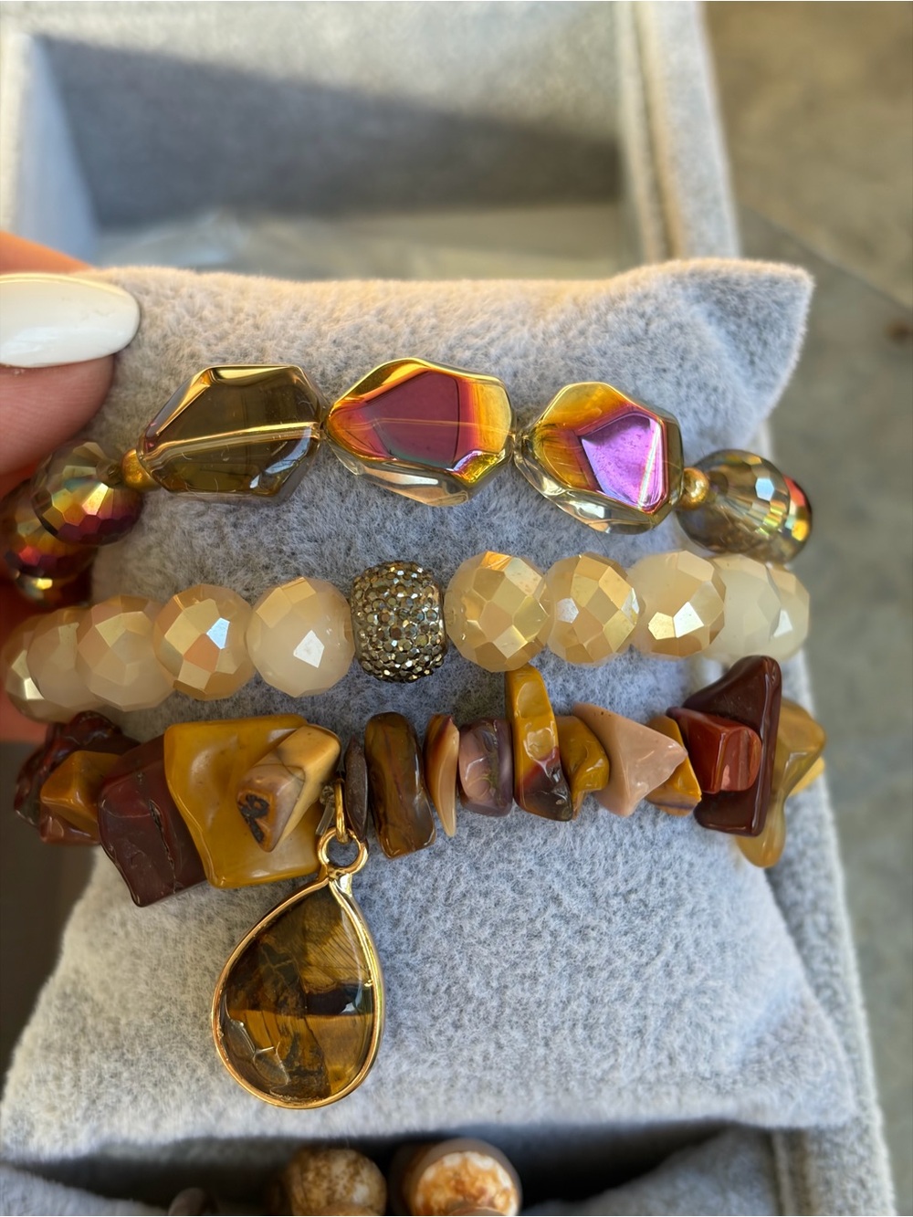Hand Crafted Warm-Tone Stacked Bracelet Set in Gold, Honey and Brown
